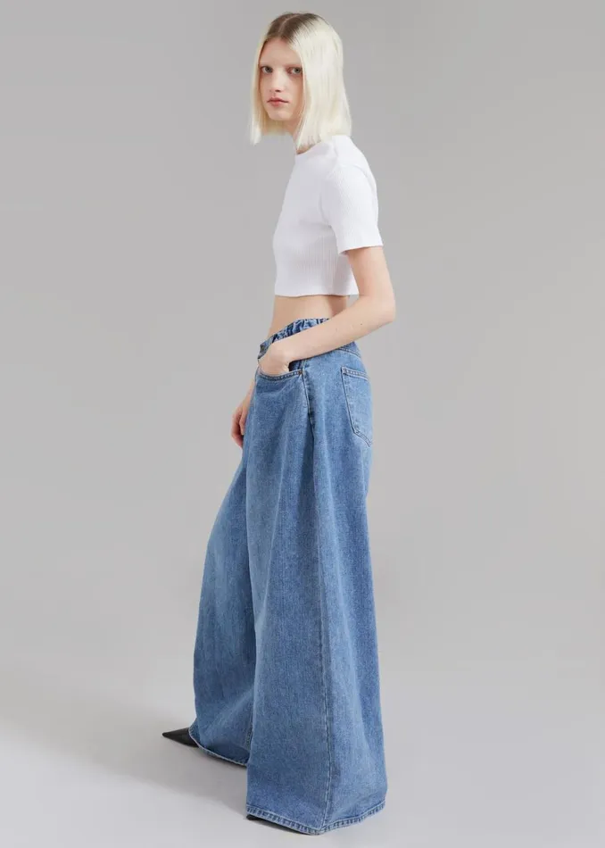 Women The Frankie Shop Bottoms Sasha Wide Leg Jeans Worn Wash