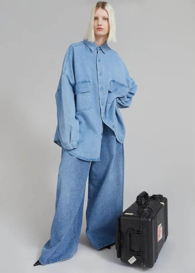 Women The Frankie Shop Bottoms Sasha Wide Leg Jeans Worn Wash
