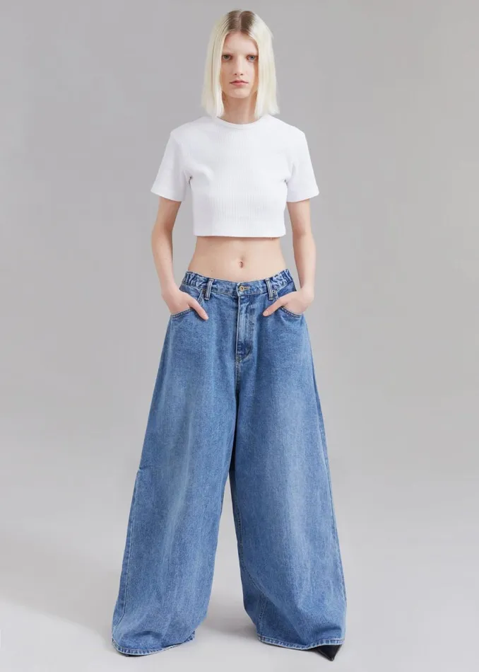 Women The Frankie Shop Bottoms Sasha Wide Leg Jeans Worn Wash