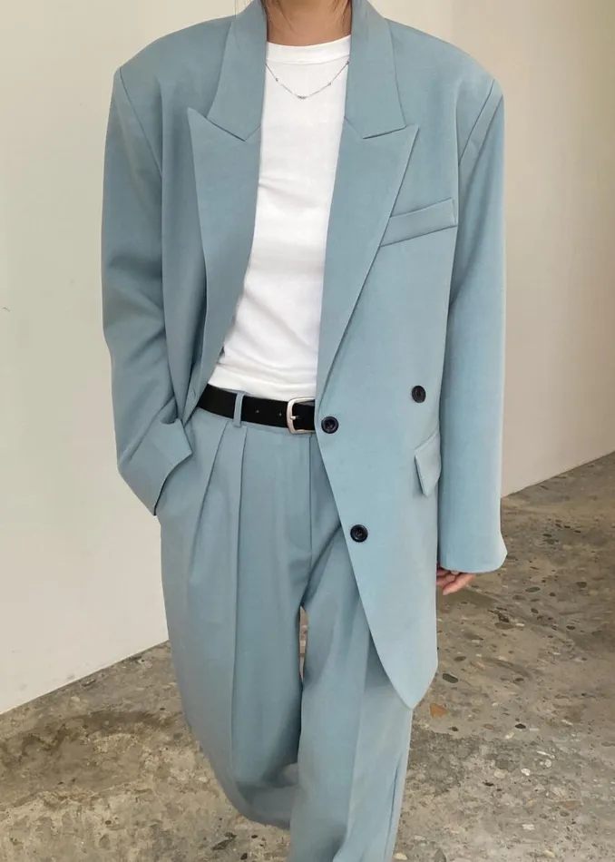 Women The Frankie Shop Bottoms Spencer Pleated Pants Dusty Blue