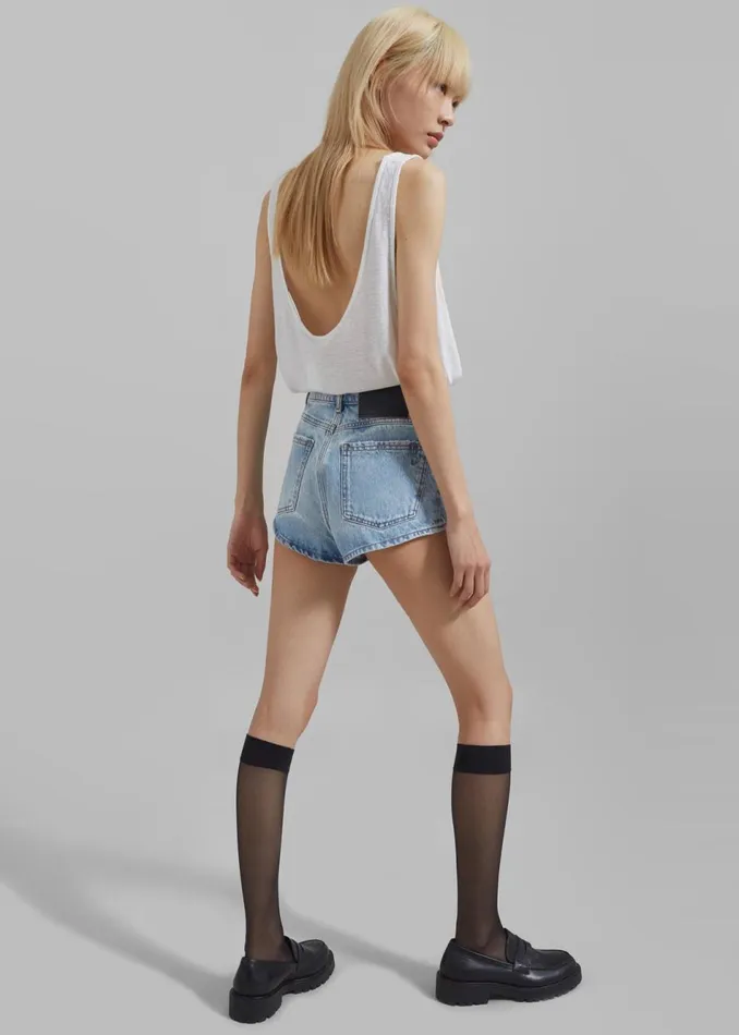 Women The Frankie Shop Bottoms Sportmax Chicca Micro Shorts Midnight Blue