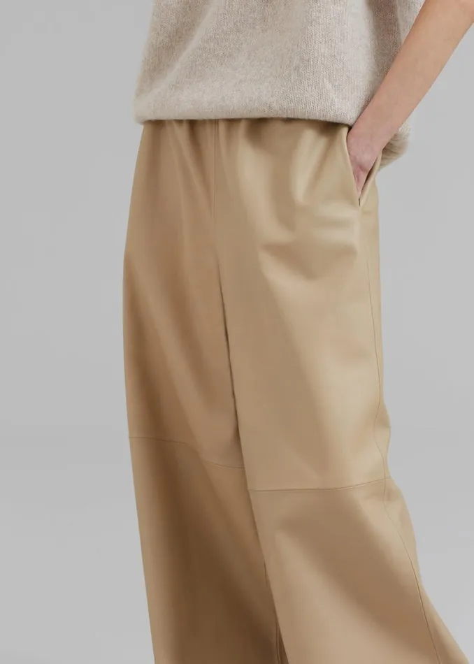 Women The Frankie Shop Bottoms Sydney Wide Leather Pants Beige