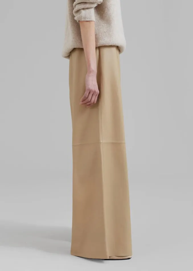 Women The Frankie Shop Bottoms Sydney Wide Leather Pants Beige