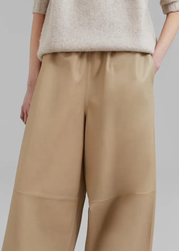 Women The Frankie Shop Bottoms Sydney Wide Leather Pants Beige