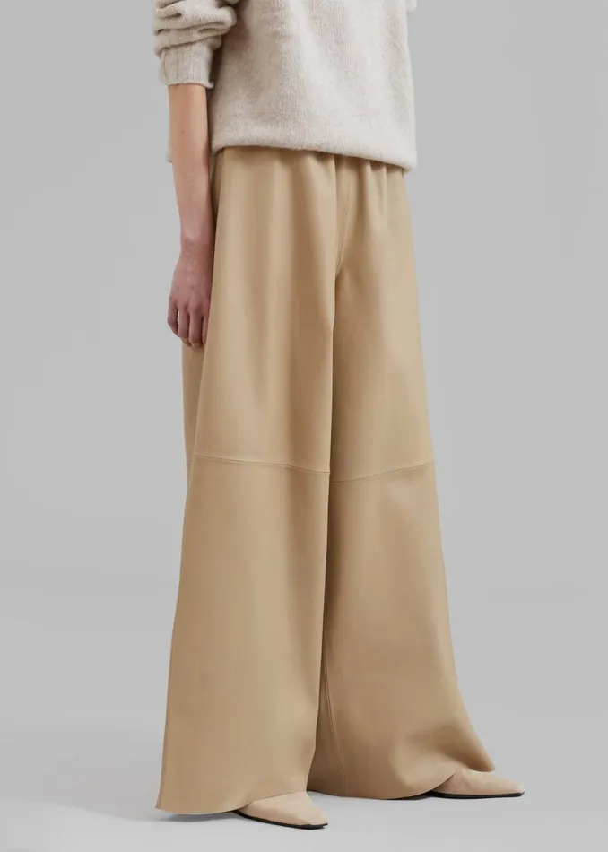 Women The Frankie Shop Bottoms Sydney Wide Leather Pants Beige