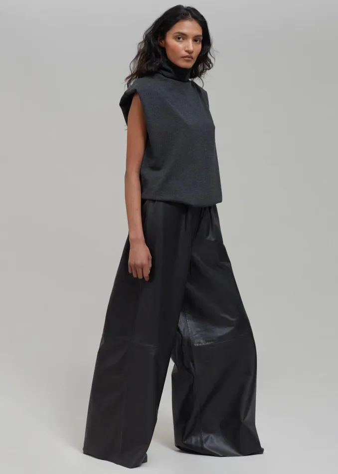 Women The Frankie Shop Bottoms Sydney Wide Leather Pants Black