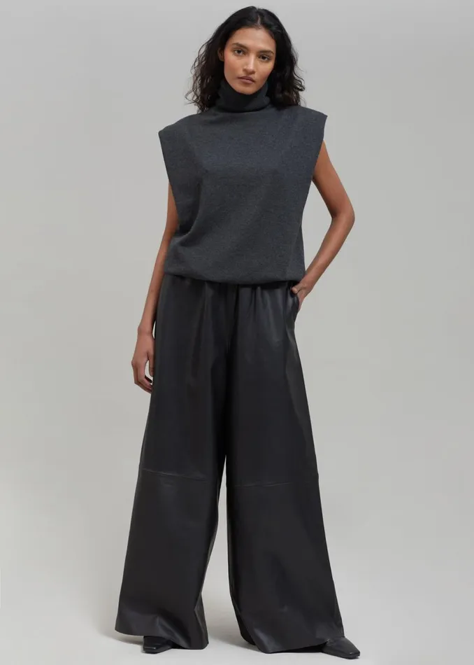 Women The Frankie Shop Bottoms Sydney Wide Leather Pants Black