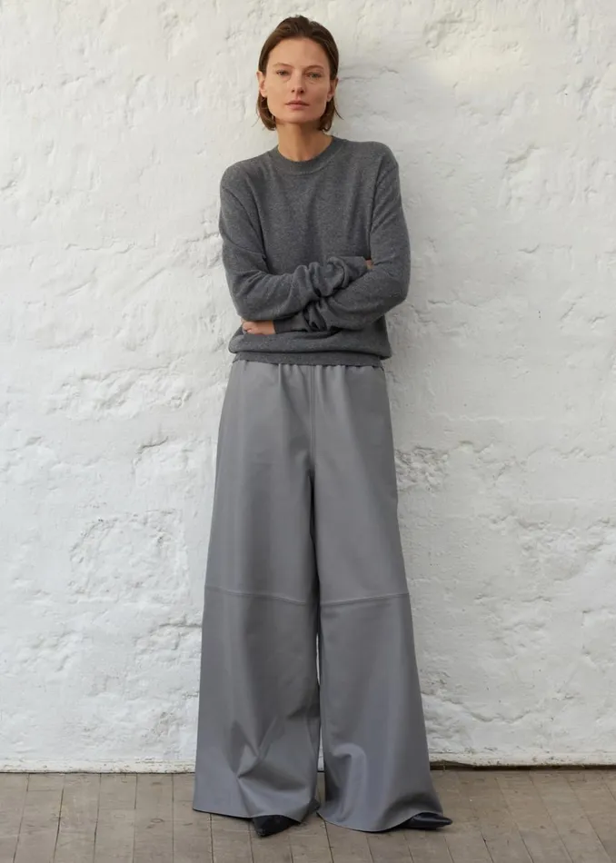 Women The Frankie Shop Bottoms Sydney Wide Leather Pants Grey