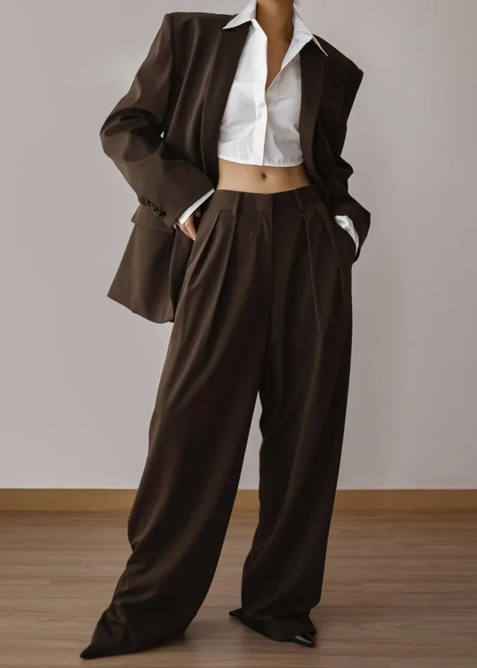 Women The Frankie Shop Bottoms Tansy Pleated Trousers Chocolate
