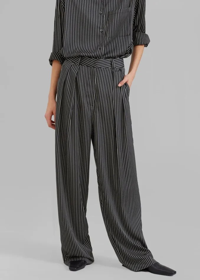 Women The Frankie Shop Bottoms Tansy Satin Pants Black Pinstripe