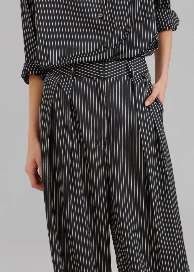 Women The Frankie Shop Bottoms Tansy Satin Pants Black Pinstripe
