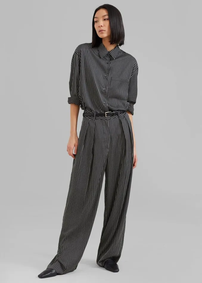 Women The Frankie Shop Bottoms Tansy Satin Pants Black Pinstripe