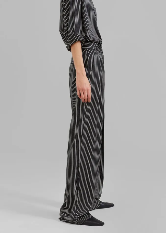 Women The Frankie Shop Bottoms Tansy Satin Pants Black Pinstripe