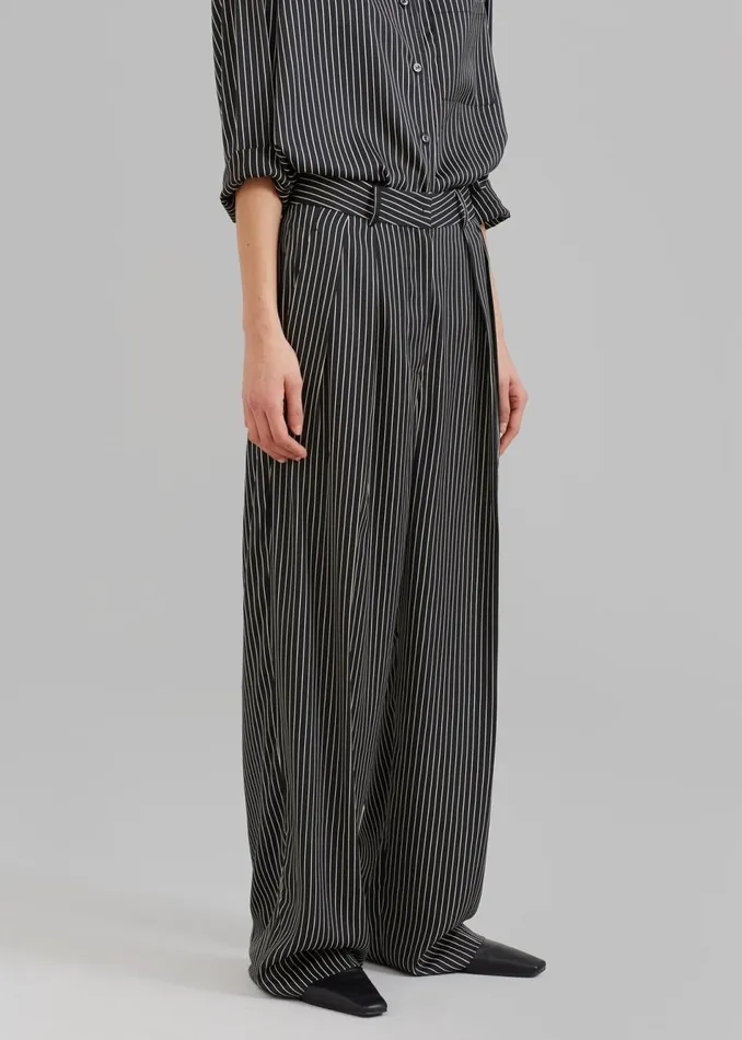 Women The Frankie Shop Bottoms Tansy Satin Pants Black Pinstripe