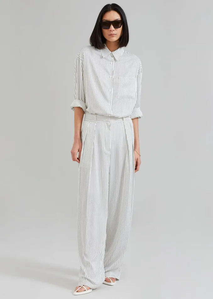 Women The Frankie Shop Bottoms Tansy Satin Pants White Pinstripe