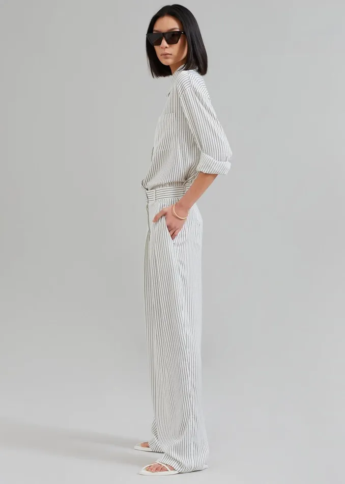 Women The Frankie Shop Bottoms Tansy Satin Pants White Pinstripe