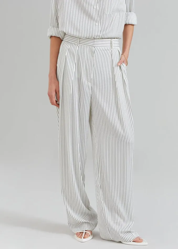 Women The Frankie Shop Bottoms Tansy Satin Pants White Pinstripe