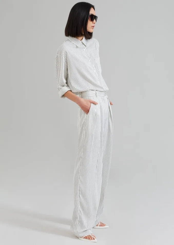 Women The Frankie Shop Bottoms Tansy Satin Pants White Pinstripe