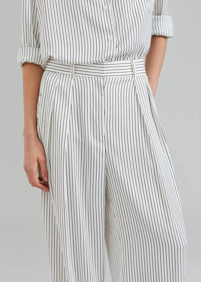 Women The Frankie Shop Bottoms Tansy Satin Pants White Pinstripe