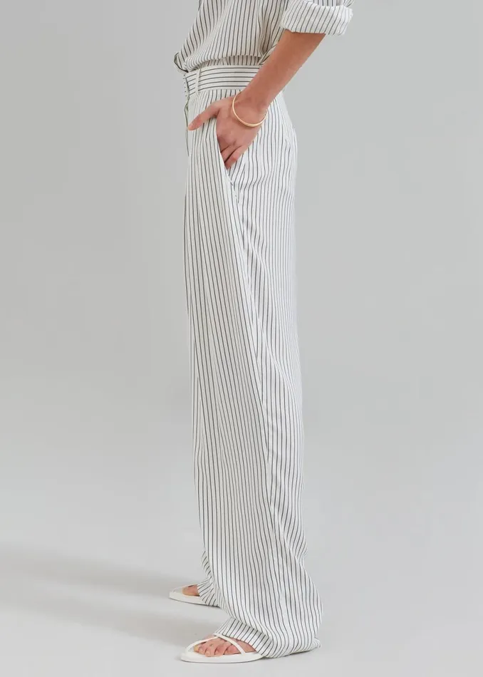 Women The Frankie Shop Bottoms Tansy Satin Pants White Pinstripe