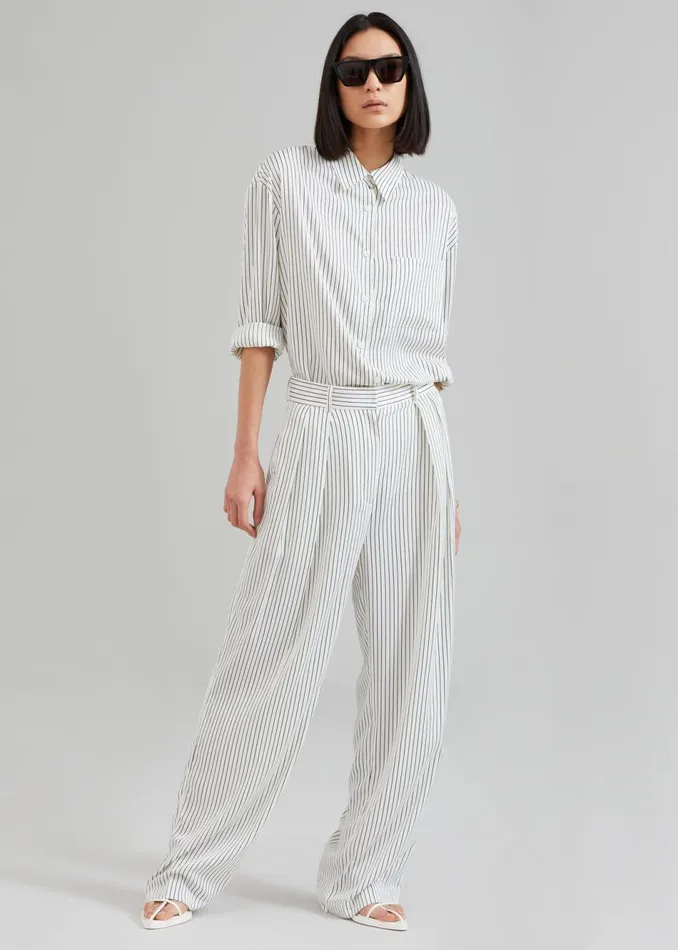 Women The Frankie Shop Bottoms Tansy Satin Pants White Pinstripe