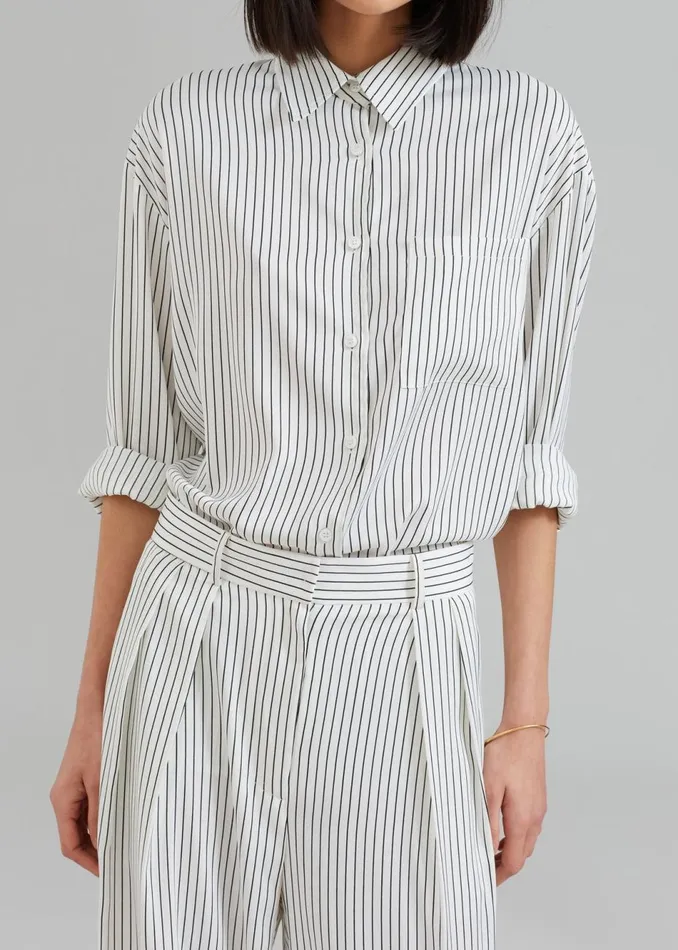 Women The Frankie Shop Bottoms Tansy Satin Pants White Pinstripe