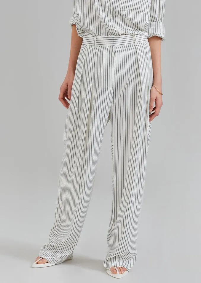 Women The Frankie Shop Bottoms Tansy Satin Pants White Pinstripe