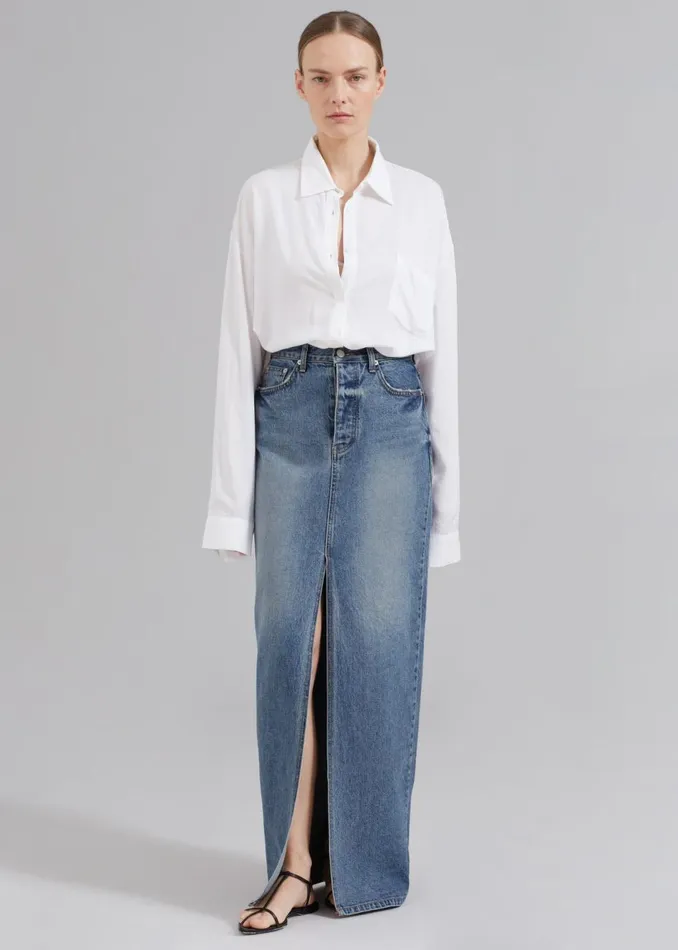 Women The Frankie Shop Bottoms Texas Denim Pencil Skirt Medium Wash