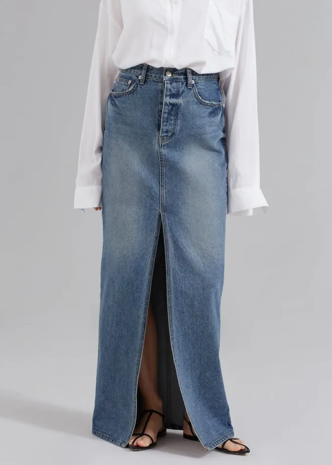 Women The Frankie Shop Bottoms Texas Denim Pencil Skirt Medium Wash