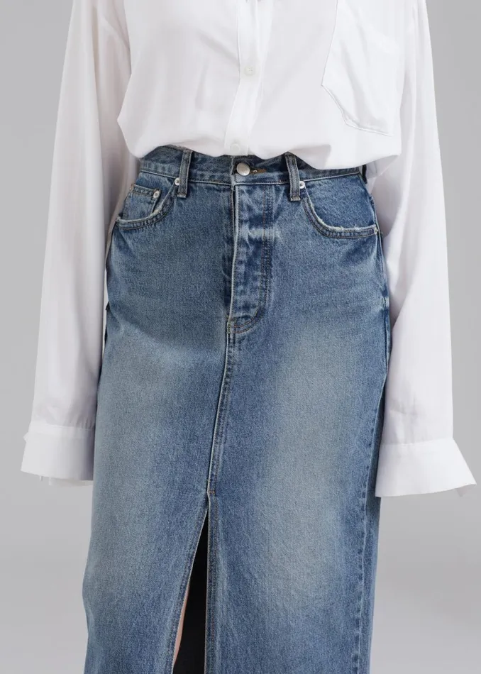 Women The Frankie Shop Bottoms Texas Denim Pencil Skirt Medium Wash