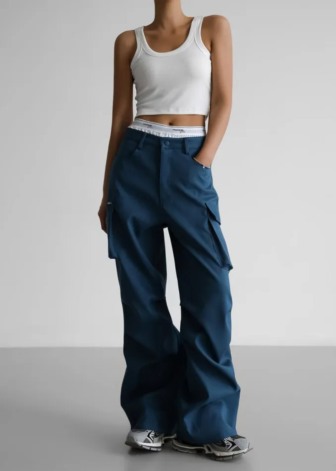 Women The Frankie Shop Bottoms Valo Cargo Pants Navy