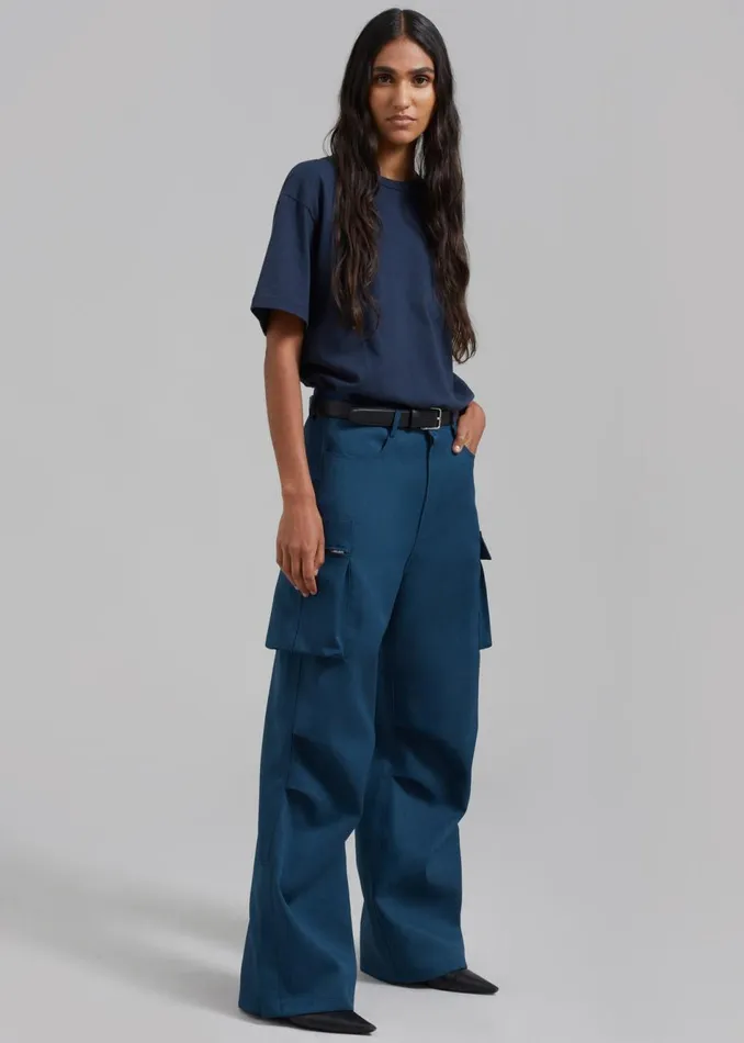 Women The Frankie Shop Bottoms Valo Cargo Pants Navy