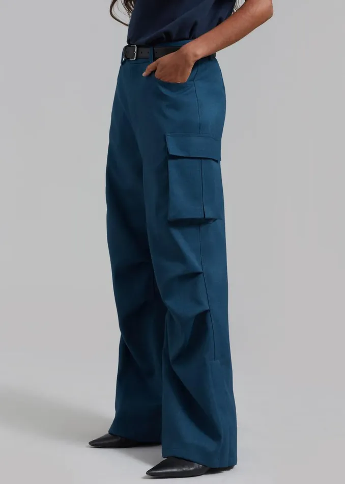 Women The Frankie Shop Bottoms Valo Cargo Pants Navy