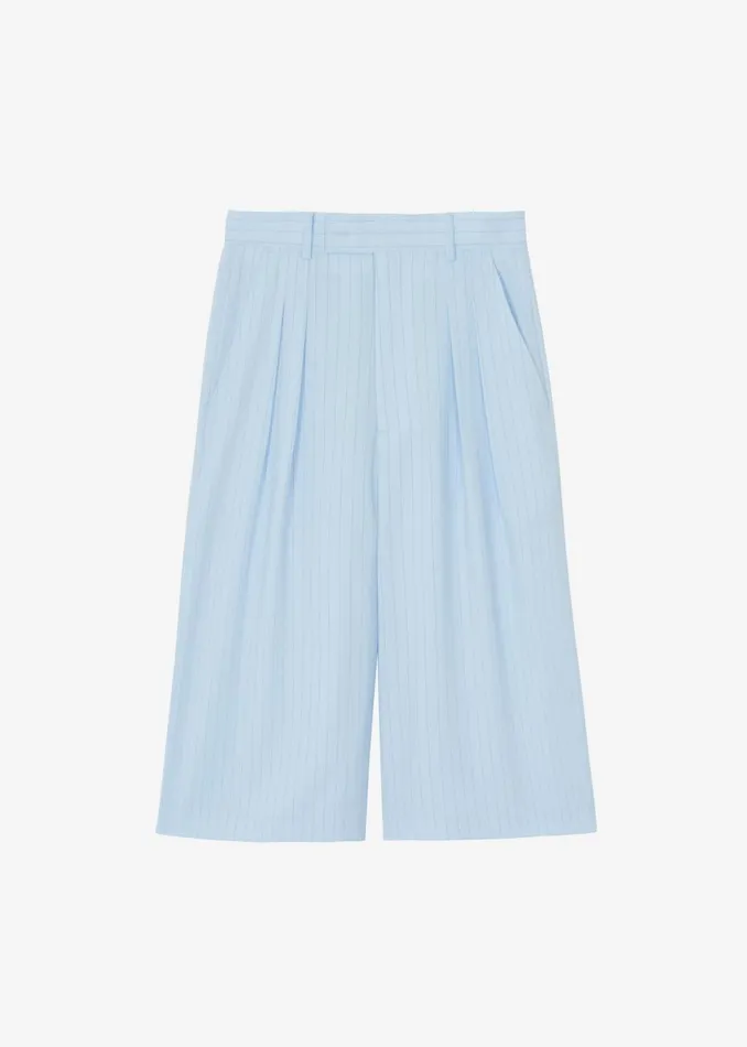 Women The Frankie Shop Bottoms Vivian Fluid Pleated Bermuda Shorts Blue Pinstripe
