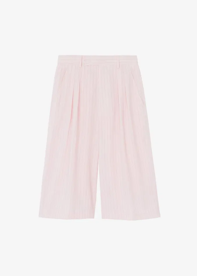 Women The Frankie Shop Bottoms Vivian Fluid Pleated Bermuda Shorts Pink Pinstripe