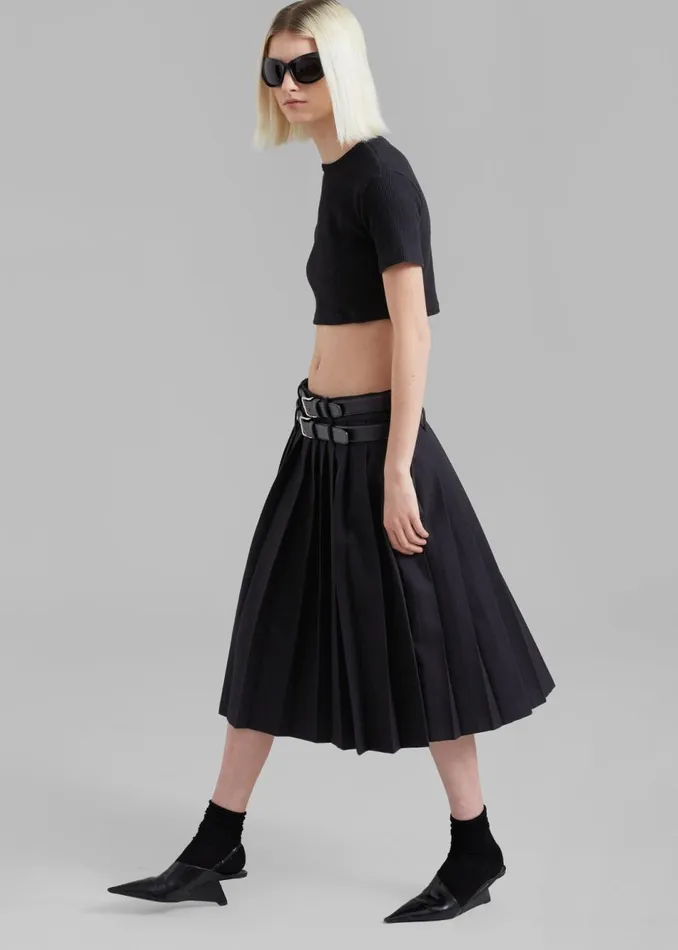 Women The Frankie Shop Bottoms Wednesday Belted Pleated Skirt Black