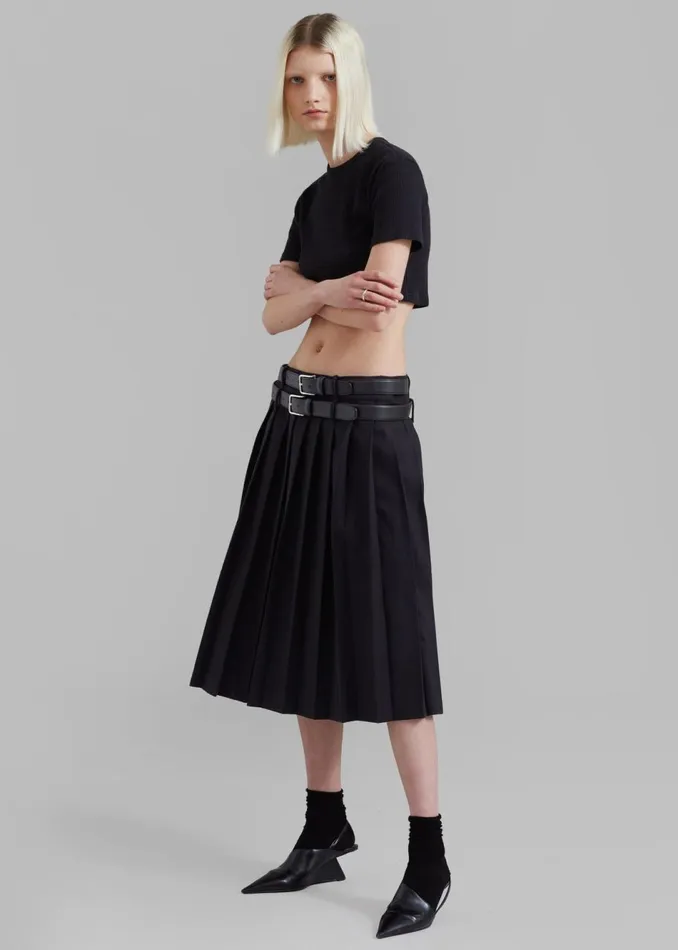 Women The Frankie Shop Bottoms Wednesday Belted Pleated Skirt Black