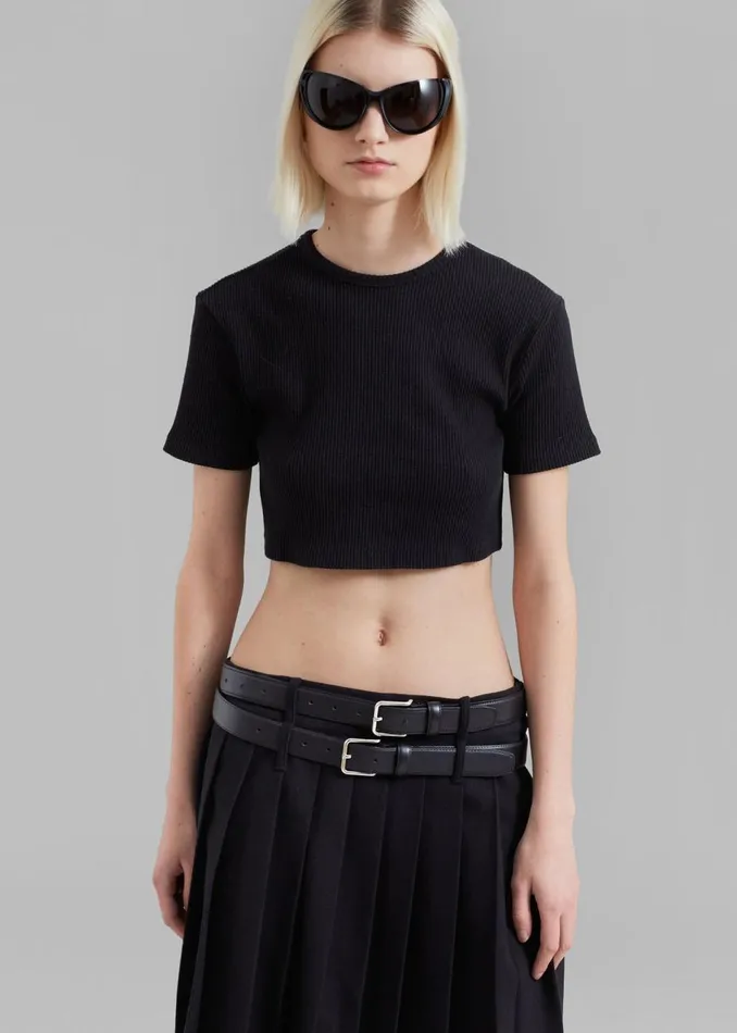 Women The Frankie Shop Bottoms Wednesday Belted Pleated Skirt Black