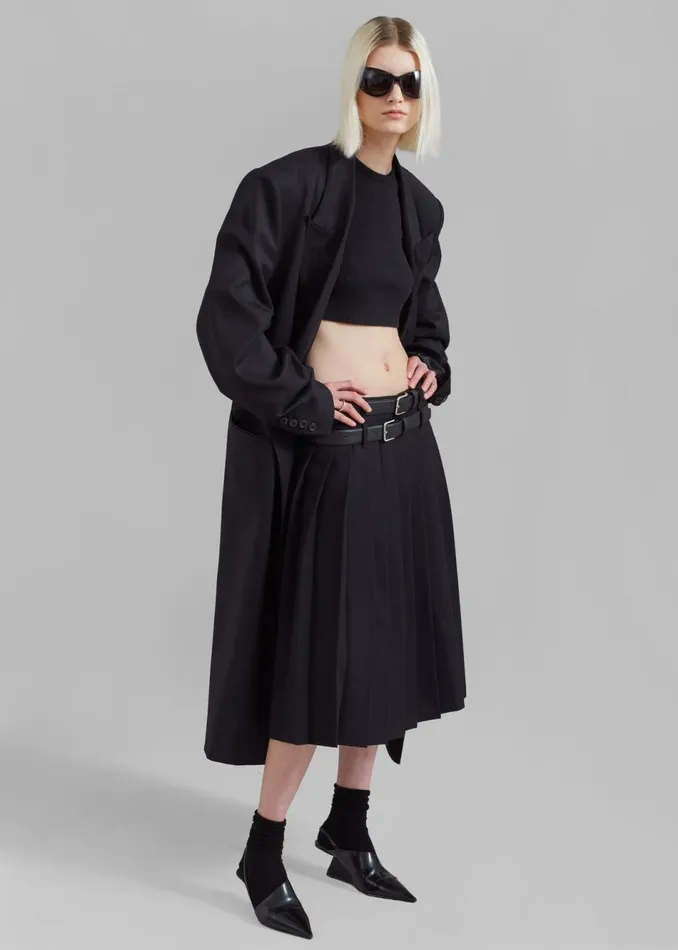 Women The Frankie Shop Bottoms Wednesday Belted Pleated Skirt Black