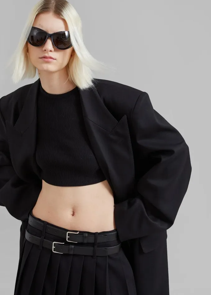 Women The Frankie Shop Bottoms Wednesday Belted Pleated Skirt Black