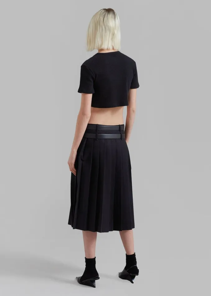 Women The Frankie Shop Bottoms Wednesday Belted Pleated Skirt Black