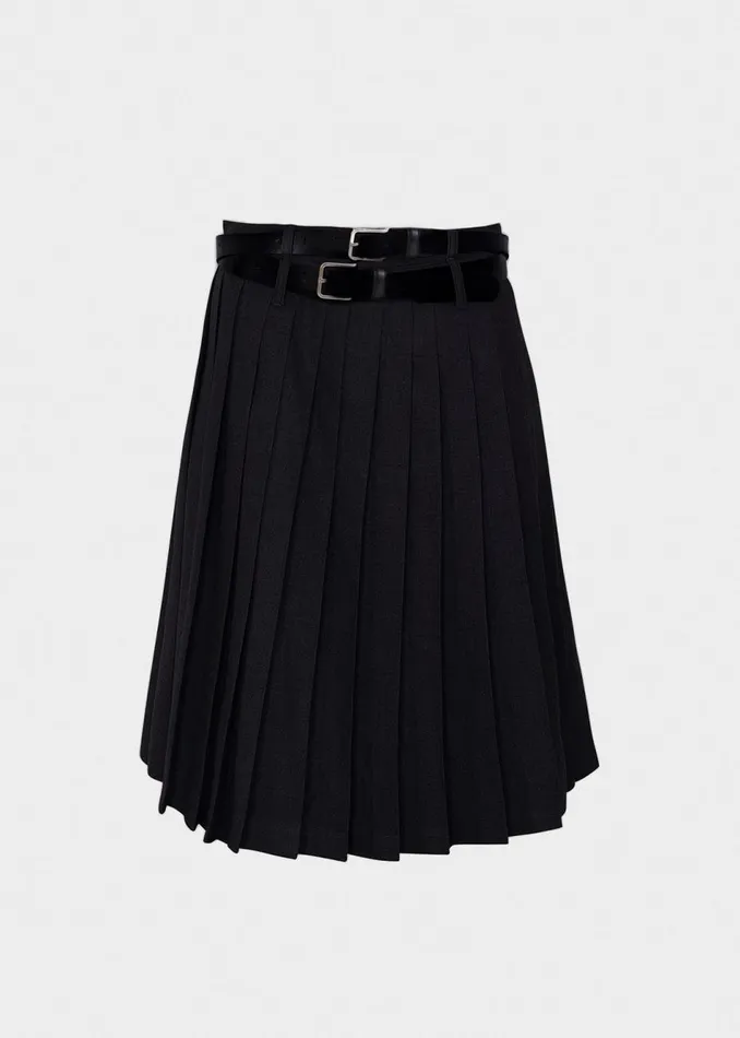 Women The Frankie Shop Bottoms Wednesday Belted Pleated Skirt Black