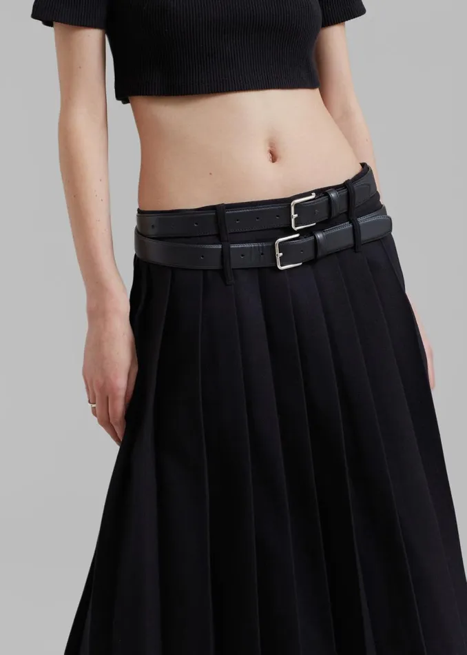 Women The Frankie Shop Bottoms Wednesday Belted Pleated Skirt Black