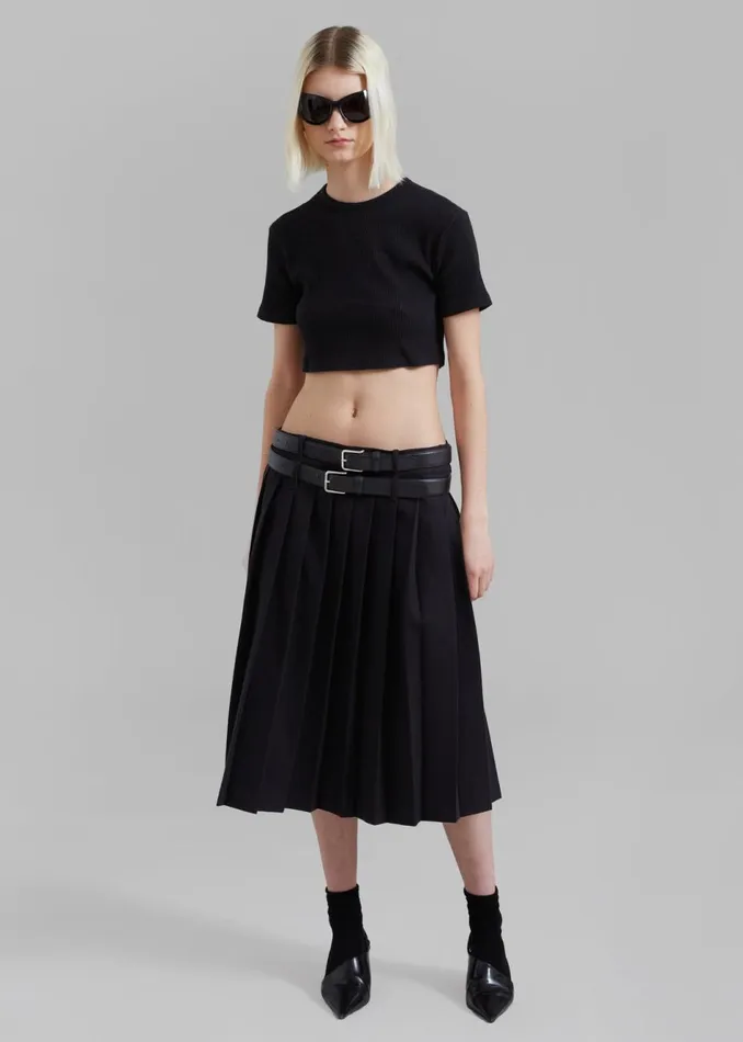 Women The Frankie Shop Bottoms Wednesday Belted Pleated Skirt Black