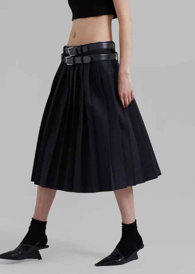 Women The Frankie Shop Bottoms Wednesday Belted Pleated Skirt Black