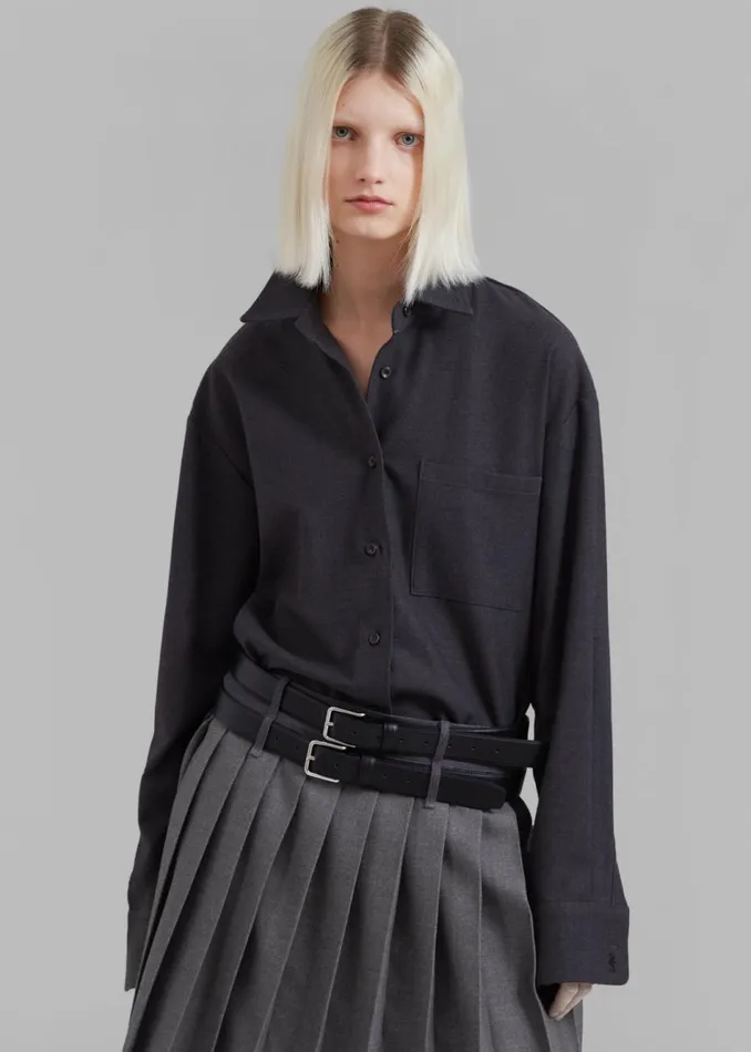 Women The Frankie Shop Bottoms Wednesday Belted Pleated Skirt Dark Grey Melange