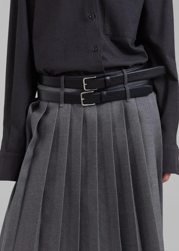 Women The Frankie Shop Bottoms Wednesday Belted Pleated Skirt Dark Grey Melange