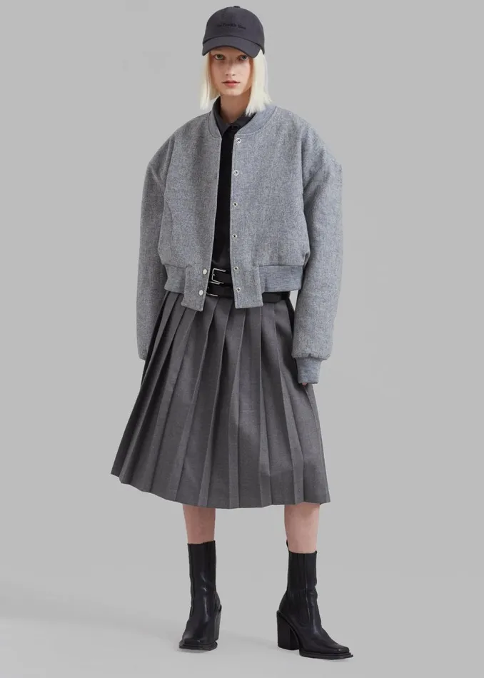 Women The Frankie Shop Bottoms Wednesday Belted Pleated Skirt Dark Grey Melange