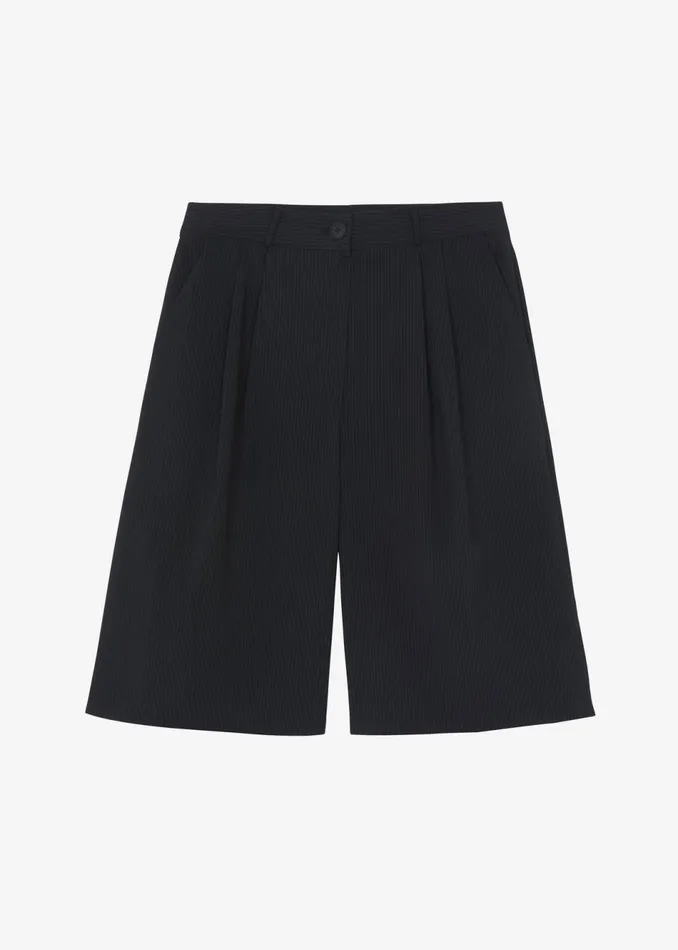 Women The Frankie Shop Bottoms Wilma Pleated Bermuda Shorts Black Pinstripe