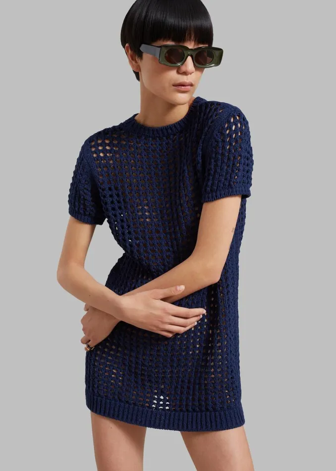 Women The Frankie Shop Dresses Ari Knit Mini Dress Navy